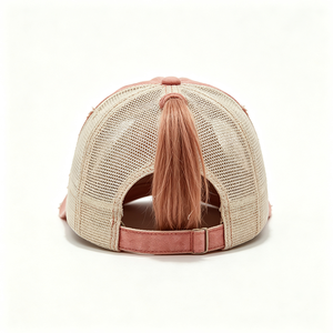 Casquette trucker pour femme avec ouverture pour queue de cheval, en coton délavé et usé, dos en maille, style Y2K, décontractée, pour l'extérieur, logo personnalisé - Product Image 3