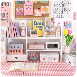 <b>Desktop</b> Storage Rack Wood Plastic Composite 2 Tier Rectangle Office Organizer Makeup <b>Desktop</b> Bedroom Living Room Storage <b>Shelf</b> - Product Image 3