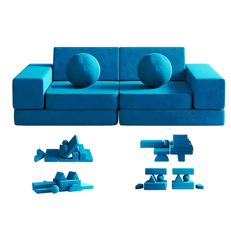 OEKO 12pcs modular foam kids sofa set furniture fold out sofa folding plush play kids sofa