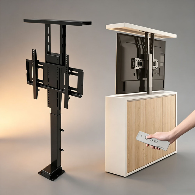 Electric TV Lift Mechanism Remote Control Telescopic Height Adjustable TV Mount Cabinet VESA 400x400 Steel Build 65-Inch Max CE