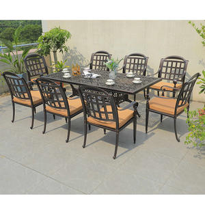 लक्जरी कास्ट एल्यूमीनियम आउटडोर उद्यान अवकाश 8 सीटें रेस्तरां डाइनिंग टेबल और कुर्सियां सेट - Product Image 5