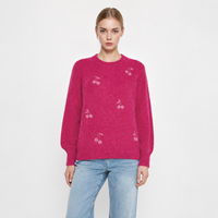 Pull en tricot brodé fuchsia pour femme, col rond, manches longues, fabricant sur mesure