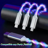 Câble lumineux LED 3 en 1 avec connecteurs Type C et USB, charge rapide, pour accessoires de téléphone iPhone