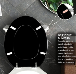 <strong>Black</strong> Elongated <strong>Toilet</strong> <strong>Seat</strong> Natural <strong>Wood</strong> <strong>Toilet</strong> <strong>Seat</strong> with Zinc Alloy Hinges Easy to Install Also Easy to Clean - Product Image 6