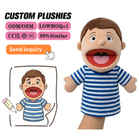 Marionnette à main en peluche de coton PP personnalisée OEM, grande bouche ouverte, poupée ventrilouque, personnage de dessin animé souple pour l'enseignement en maternelle et le récit d'histoires