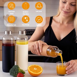 Bouteilles en verre personnalisées avec logo 300ml 500ml 750ml sans BPA, sans plomb, de qualité alimentaire, avec couvercle cylindrique pour <span class=keywords><strong>Tequila</strong></span>, Jus et Café - Product Image 4