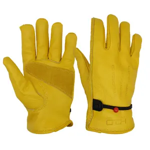 PRISAFETY Yellow Grain Adjustable Reinforced Palm Cowhide Forklift Truck Construction Yardwork Driver working leather gloves