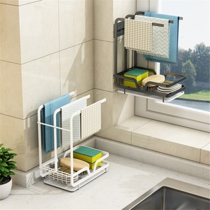 Modern Hotel Kitchen Rag Rack Wall-Mounted Punch-Free Countertop Drain Rack for Sponge and Dish Cloth <b>Storage</b> Eco-Friendly - Product Image 1