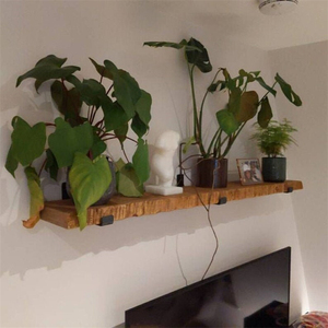 Rustic Furniture Handcrafted Scaffold Board Live Edge Lipped Metal U Bracket Wooden Floating <strong>Shelf</strong> - Product Image 6