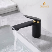 Robinet de lavabo commercial moderne noir mat avec garniture dorée en céramique pour hôtel, maison et lavabo