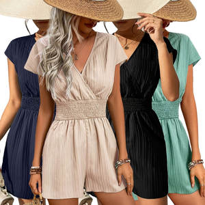 Jumpsuit Casual de Verano para Mujer con Escote Cruzado y Cintura Fruncida, Manga Corta, Lazo en la Espalda, Ideal para la Playa - Product Image 6