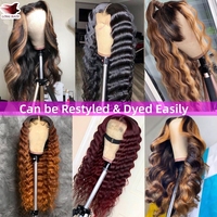 Perruques en cheveux humains vietnamiens bruts en gros, sans colle, ondulées profondes, avec dentelle transparente 13x4, pour femmes noires