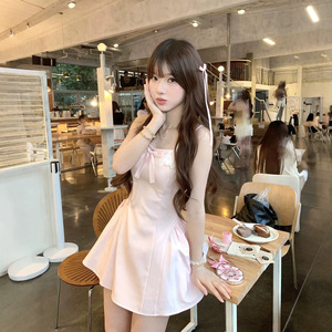 Rich Heiress Sleeveless Vest Dress Women Summer Bow Knotted Princess Slim Fit Puffy Skirt Party Casual Dress - Product Image 4