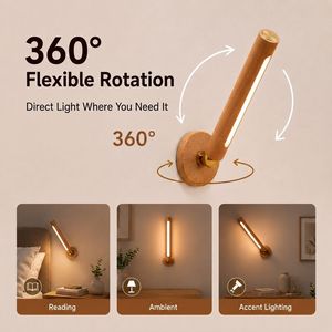 Luminária de Parede de Madeira por Atacado, Giratória 360°, Magnética, Recarregável USB, LED Regulável por Toque, Luz de Leitura Nórdica, Logotipo Personalizado OEM - Product Image 1