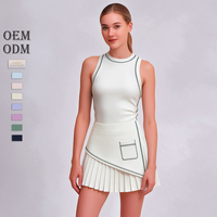 Débardeur de tennis sans manches à col rond pour femme, avec passepoil contrastant, séchage rapide, extensible, pour le golf, le fitness et l'athlétisme, OEM ODM Activewear