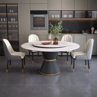 Nordic White Rock Slab Esstisch Set für Esszimmer Tisch mit Plattenspieler Restaurant Runde Tisch Stühle für Hotel