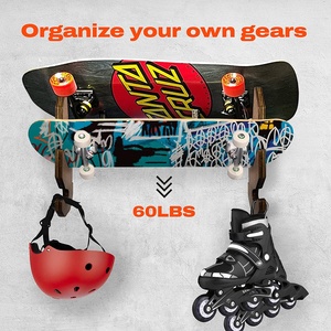 Présentoir de Skateboard en bois support <span class=keywords><strong>mural</strong></span> avec crochet de suspension pour patins à roulettes et casques - Product Image 4