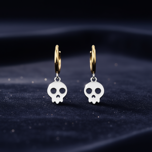 E4301 Orecchini a Cerchio Scheletrati in Oro Bianco, Stile Punk Unisex, Gioielli Pendenti Raffinati - Product Image 2