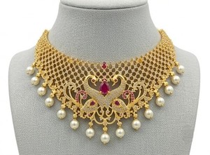 DIVYORO Ensemble de collier plaqué or orné de perles et de pierres, motif paon royal, bijoux ethniques de luxe pour femmes, création de designer - Product Image 2