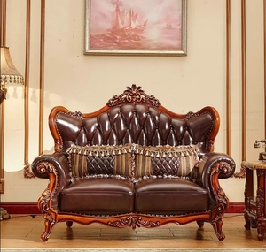 Sofá Combinable Estilo Europeo Americano 123 con Capa Superior de Cuero y Estructura de Madera Maciza para Sala de Estar, Hogar, Villa u Hotel - Product Image 4