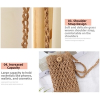 Nouveau sac bandoulière style bohème, petit sac carré mini format pour téléphone portable, beige kaki, tissé à la main, fermeture éclair, sac à bandoulière simple pour femmes et filles