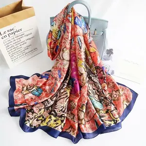 Newest designs 100% satin silk scarves ladies luxury long shawls famous brand inspired bee print silk scarfs hijabs