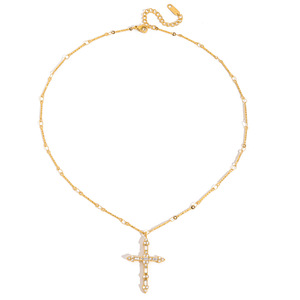 Collar con Colgante de Cruz, Chapado en Oro de 18K, Acero Inoxidable, con Cristales Engastados, Joyería para Regalo - Product Image 5