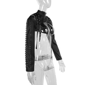 Punk Kunstleder Crop-Top Damen Frühling 2025 <span class=keywords><strong>Streetwear</strong></span> Sexy Slim Fit Nieten PU T-Shirt Top - Product Image 4