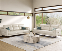 Canapé Chesterfield ergonomique en cuir véritable beige, design moderne minimaliste, élégant et durable, avec rembourrage en éponge, design bas profil pour salon