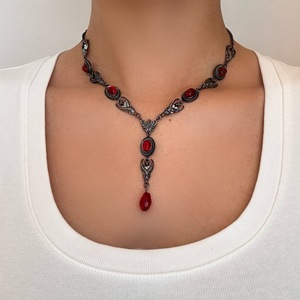 Parures d'Halloween populaires : Boucles d'oreilles Gouttes de sang du Diable style sombre, Collier pendentif Araignée et Fantôme pour femme, en alliage gothique avec pierres synthétiques - Product Image 2