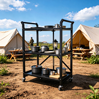 Chariot utilitaire pliable à 3 niveaux en fer, revêtement poudré, capacité 45 kg, chariot de rangement, organisateur pour cuisine et salle de bain