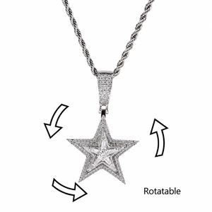 Nouveau collier pendentif étoile rotatif serti de diamants Hip Hop, accessoire de rue tendance - Product Image 2