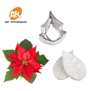 AK Poinsettia Silikon Veiner Cetakan dan Stainless Steel Pemotong Bunga Membuat Alat Set untuk Dekorasi Kue A354 & VM114