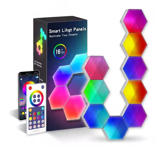 Smart Home Hexagon Wall Panel Remote Control LED Mosaic LED Wall Lamp Hexagon Game Lamp for Home Decoration Modern Dream Color