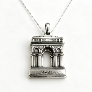Pendentif Souvenir Arc de Triomphe de Paris Plaqué Argent, Forme Rectangulaire, en Alliage de Zinc Coulé avec Impression en Relief - Product Image 2