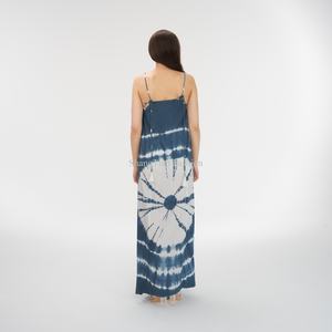 Vestido Largo Holgado Estampado con Efecto Tie-Dye y Bordado Blanco, Tirantes Ajustables, Tallas Grandes, Diseño Único Personalizado 2025 - Product Image 6