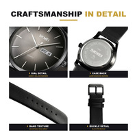 Montre à quartz fine pour homme SKMEI 1991, boîtier en alliage, bracelet en cuir, résistante à l'eau 30M, montre-bracelet analogique minimaliste pour le bureau