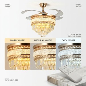 Ventilateur de plafond LED en cristal européen moderne avec moteur DC pour salon, lustre LED avec télécommande - Product Image 5