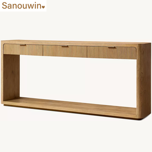Consolle in Legno Massello di Quercia Stile Moderno Minimalista, Tavolo Consolle Durevole per Ingresso, Scaffale Stretto per Divano, Ripostiglio per Corridoio e Soggiorno - Product Image 3