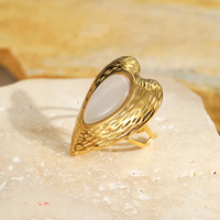 Ensemble de bijoux pour femme plaqué or 18 carats, avec bagues en pierres précieuses, motif cœur ouvert et pierre œil-de-chat, texture martelée rétro, pour une touche de style affirmé