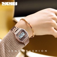 SKMEI jam tangan pria Digital, jam tangan Digital untuk wanita, jam tangan pria baja mawar emas, jam tangan mewah, hadiah