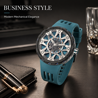 Montre mécanique automatique squelette OEM en gros, étanche, avec verre saphir, cadran lumineux et bracelet en silicone souple
