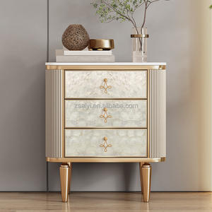 Coquille de marbre minimaliste en bois massif à côté de la table <span class=keywords><strong>3</strong></span> tiroirs chambre table de chevet armoire de rangement <span class=keywords><strong>Francois</strong></span> marbre table de chevet fermée - Product Image 1