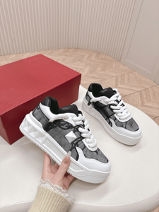 Black and <b>White</b> Color Block <b>Lace</b> Up Sneakers Casual Platform Shoes for Daily Wear - Product Image 6