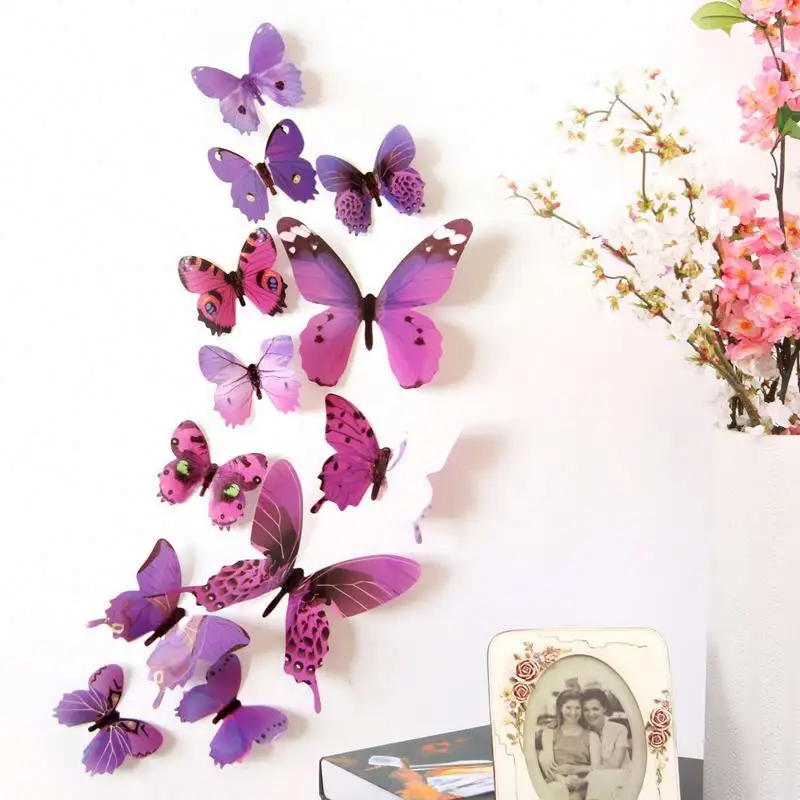 Pegatinas de mariposas para pared de Año Nuevo, papel tapiz de PVC 3D de mariposa para sala de estar, 12 Uds. Por juego