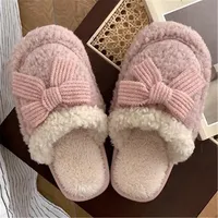 Chaussons d'hiver pour femmes de style coréen, pantoufles d'intérieur confortables et douces, tongs fourrées pour femmes, pantoufles chaudes en peluche pour la maison