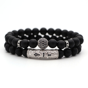 Pulsera de cuentas con diseño de corona imperial y cabeza de león, con piedra de ónix negro mate y micro pavé de circonita cúbica, para <span class=keywords><strong>hombre</strong></span>. - Product Image 4
