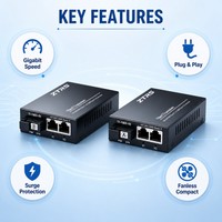 Convertidor de Medios de Fibra Gigabit ZTRS de 2 Puertos 10/100/1000M RJ45 1000BASE-LX SC, Convertidor de Ethernet a Fibra No Administrado de Grado Telecom
