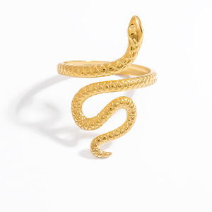 Snake Zodiac Stainless Steel <b>Ring</b> 18k Gold Plated Adjustable Unisex Fashion Jewelry Gift Animal Design - Product Image 5