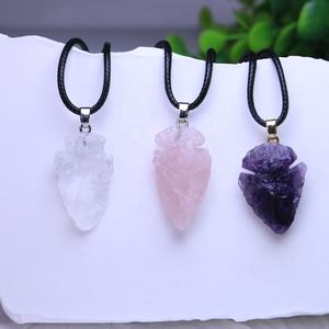 クリスタルアローズナイフモデルペンダントハンドビートアメジストローズクォーツクリアクォーツミニダガーネックレスチャクラDIYジュエリー - Product Image 1